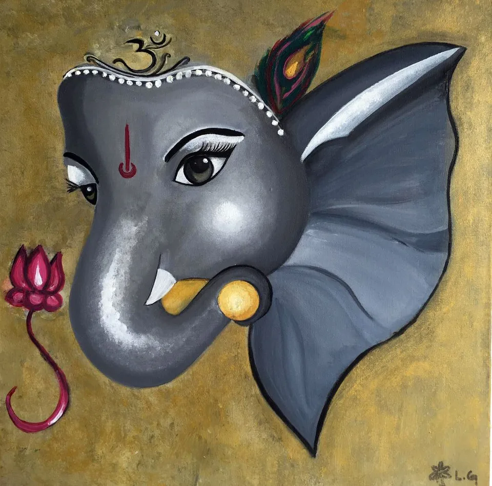 Grey Ganesha - 8 x 8 in