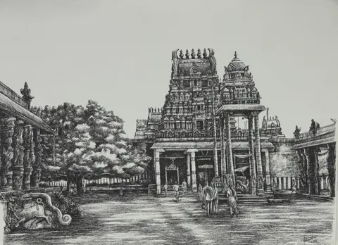Courtyard of Kanchipuram Sri Varadharaja Perumal Temple