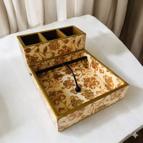 Cutlery & Napkin Holder - Gold Floral