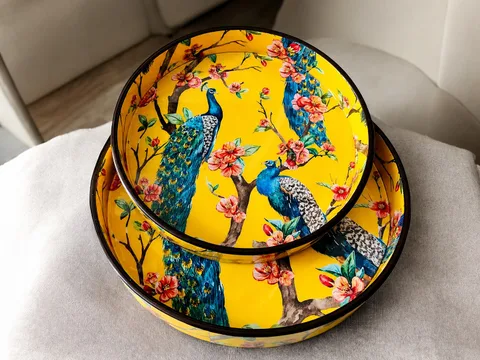 Round Tray (Set of 2) - Peacock