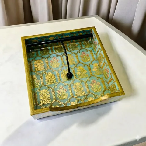 Napkin Holder - Green & Gold