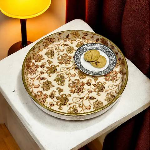 Round Tray (Set of 2) - Gold Design
