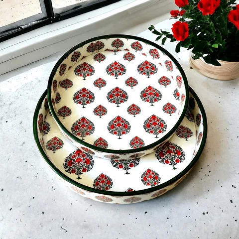 Round Tray (Set of 2) - Red Floral