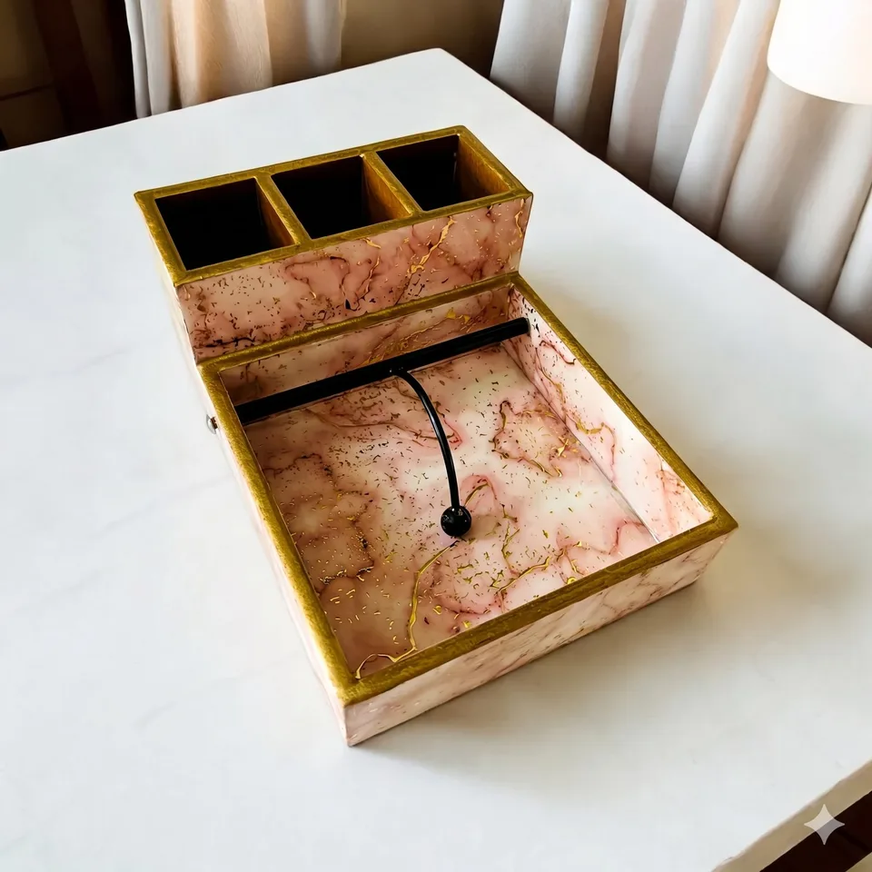 Cutlery & Napkin Holder - Pink & Gold