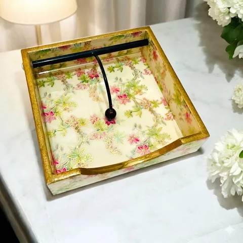 Napkin Holder - Pink & Green Flowers