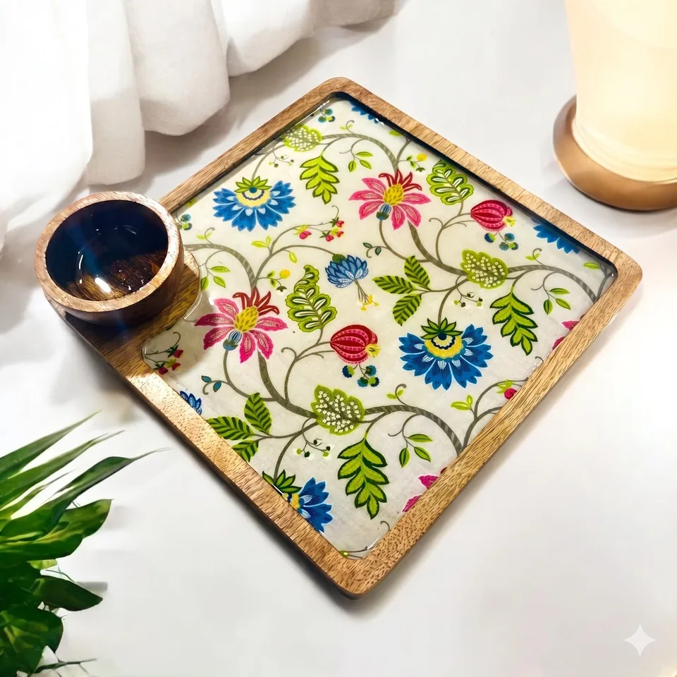 Square Platter with one bowl - Floral