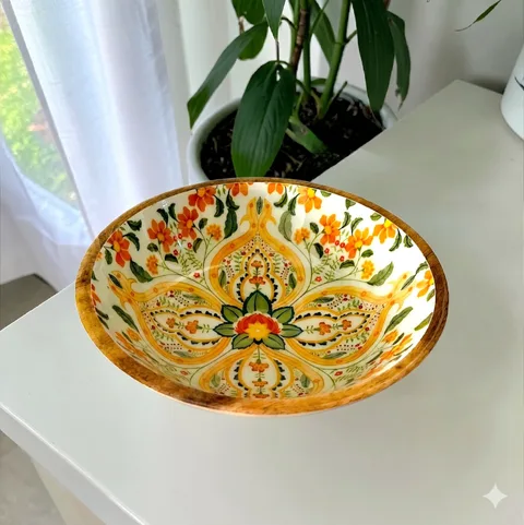 Premium Serving Bowl - Yellow & Orange Flowers