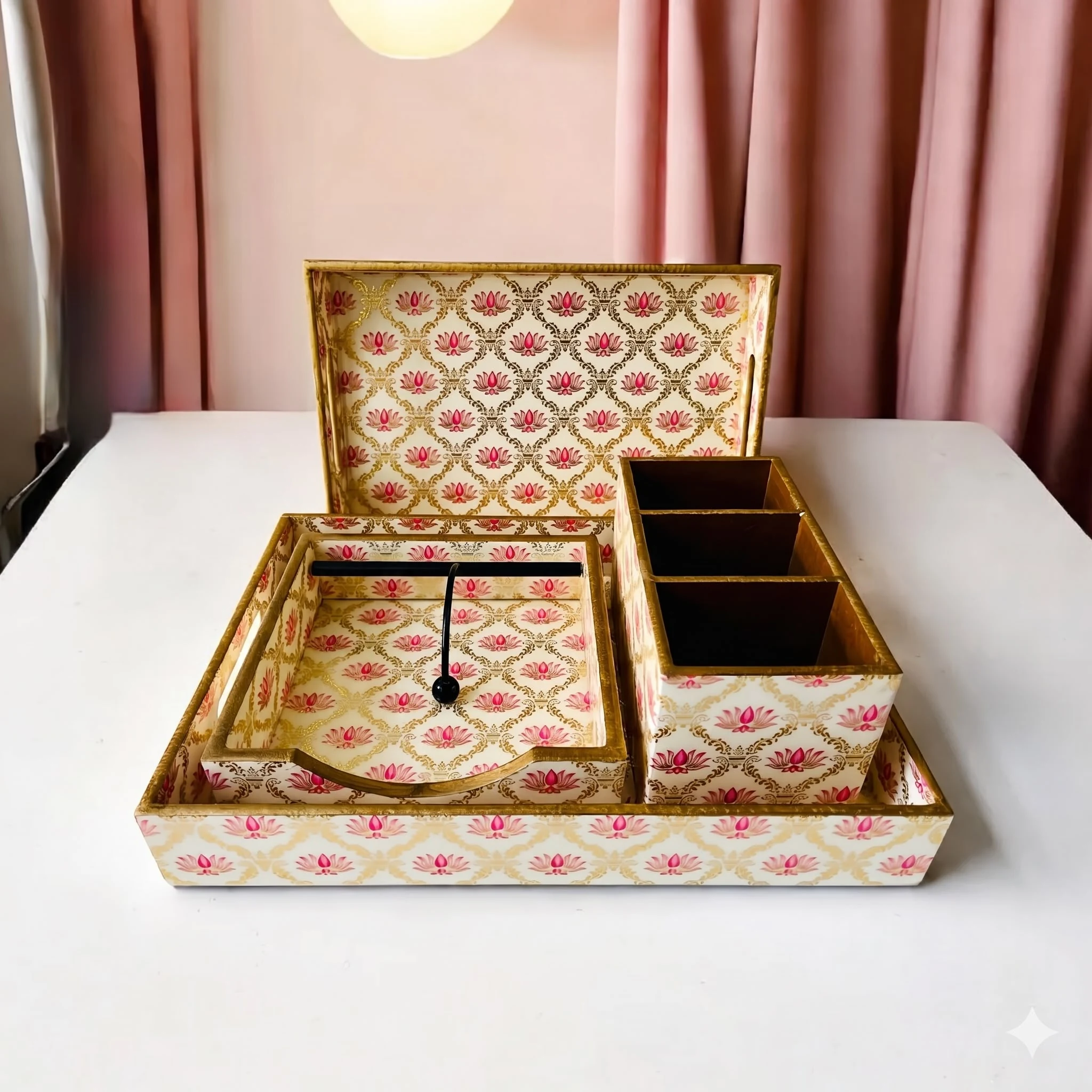 Dining Table essentials with 2 Trays, 1 cutlery holder and 1 Napkin holder - Lotus
