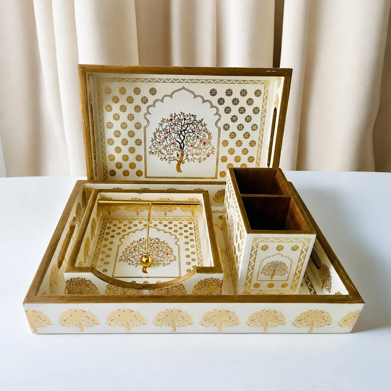 Dining Table essentials with 2 Trays, 1 cutlery holder and 1 Napkin holder - Tree of Life